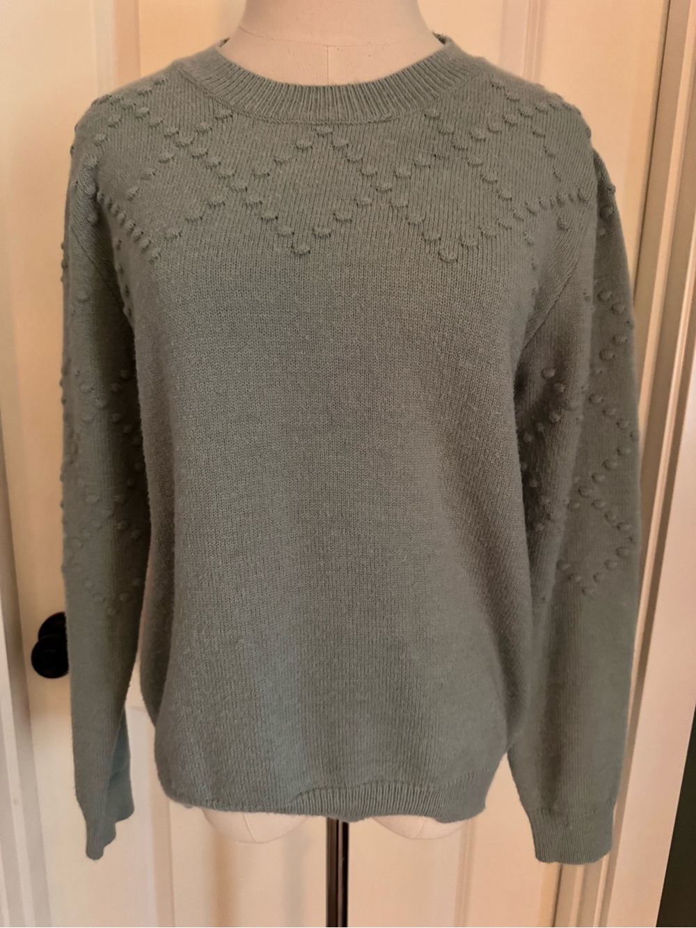 Lumiere Sage Green Textured Crewneck Sweater